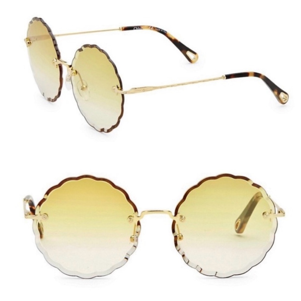 Chloe Gold Yellow Scalloped Rimless Sunglasses NWT